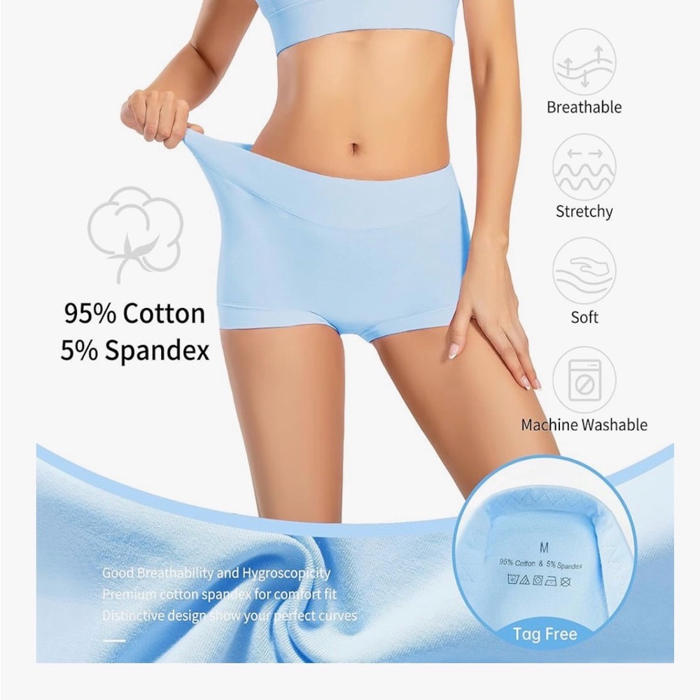 Light Blue Cotton-Spandex Boyshorts - Women's Intimates